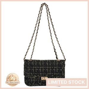 Tweed PU Leather Chain Satchel Shoulder Bag Crossbody Clutch Tote